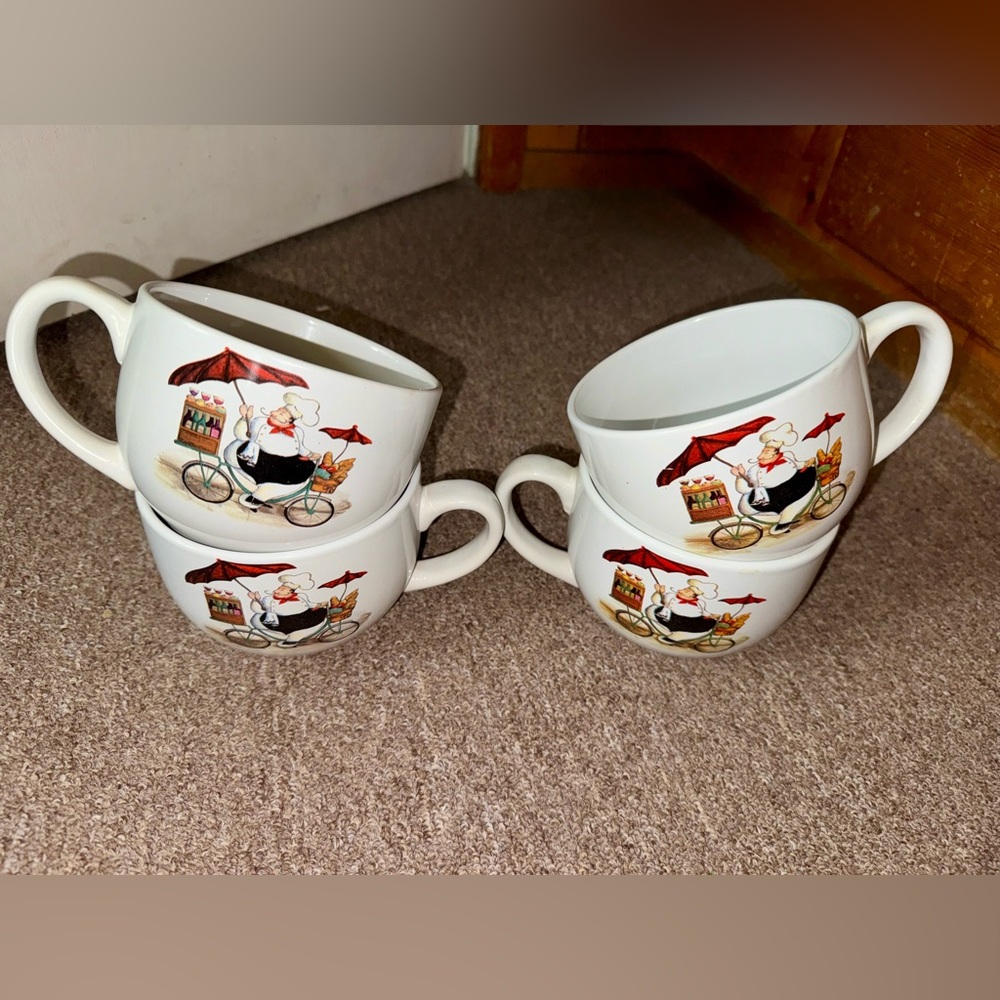 Set of 4 Trisa Italian Chefs Bistro White Ceramic Soup Mugs